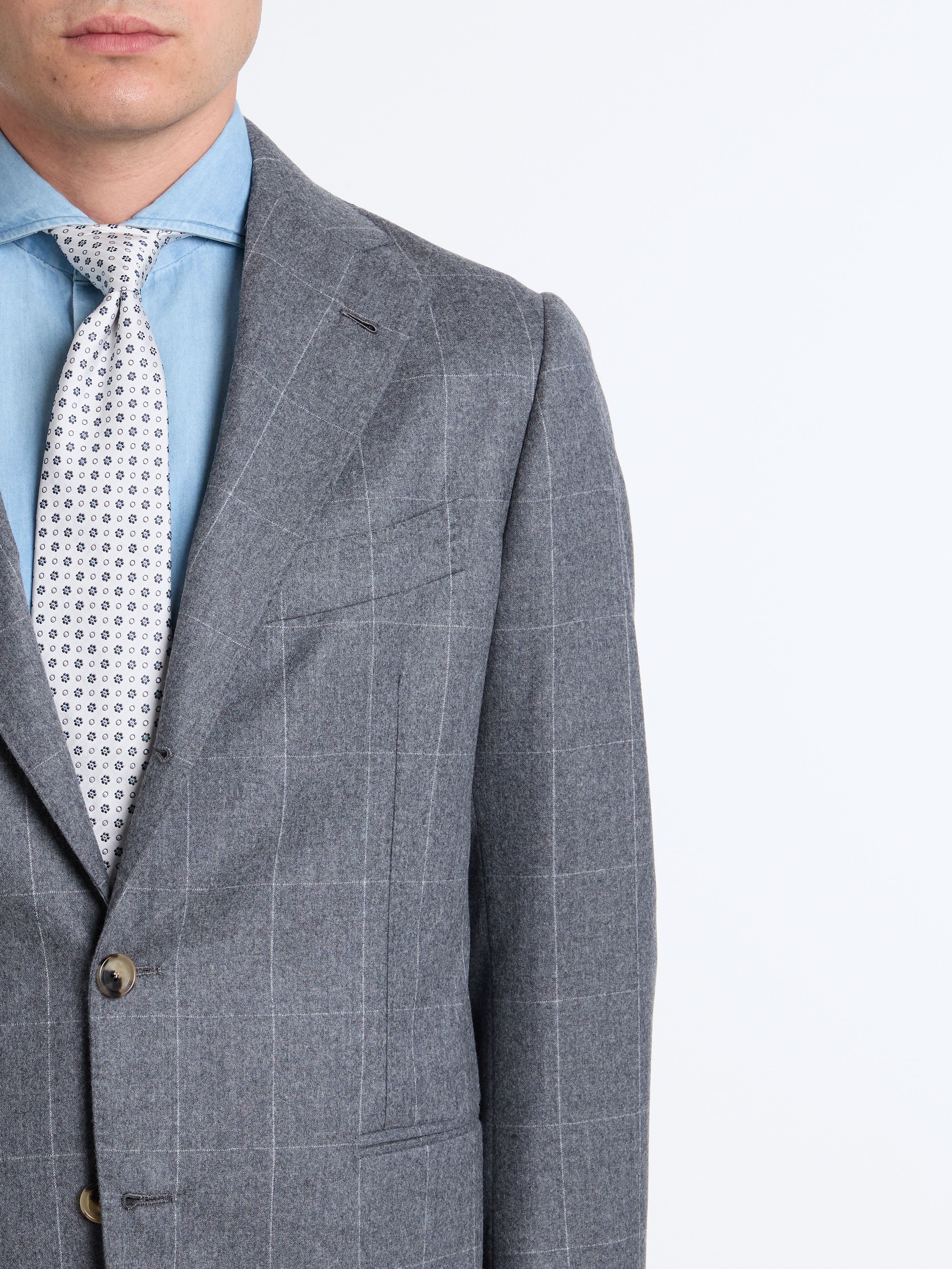 SINGLE-BREASTED WOOL CHECKED SUIT - GREY - LUIGI BORRELLI - NAPOLI
